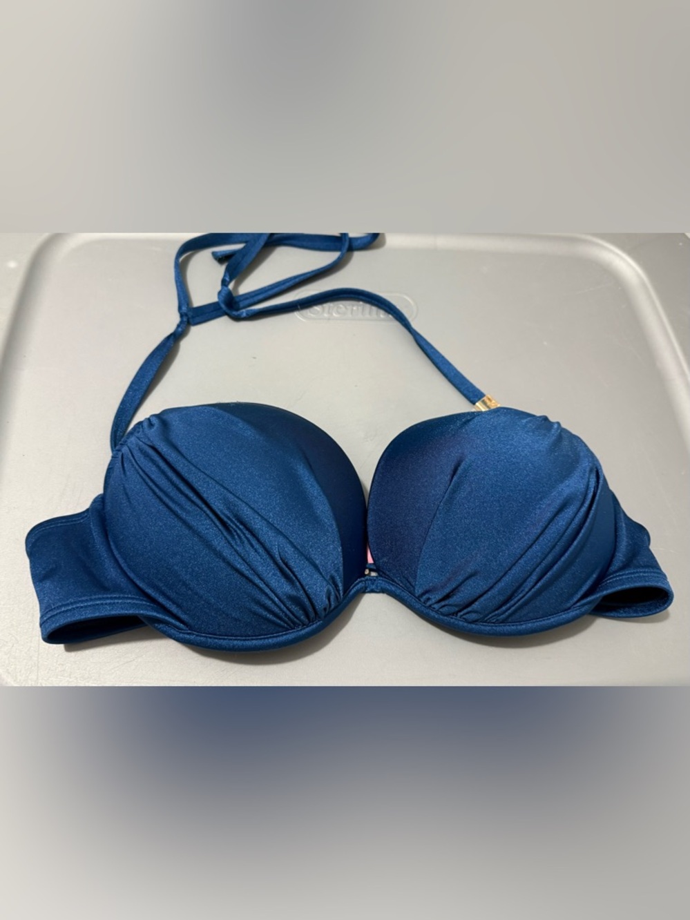 Victorias Secret Navy Blue Padded Bikini Top  Size 36C